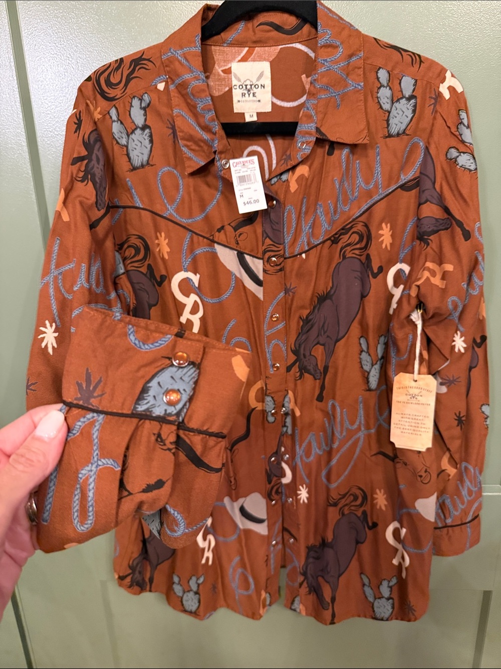 NWT Women's Brown Western-Print PEARL SNAP-Front Jacket